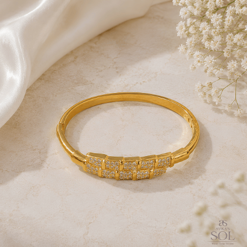 Grid Crystal Gold Bangle