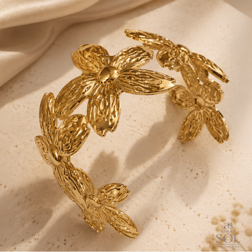 Golden Bloom Floral Hand Cuff