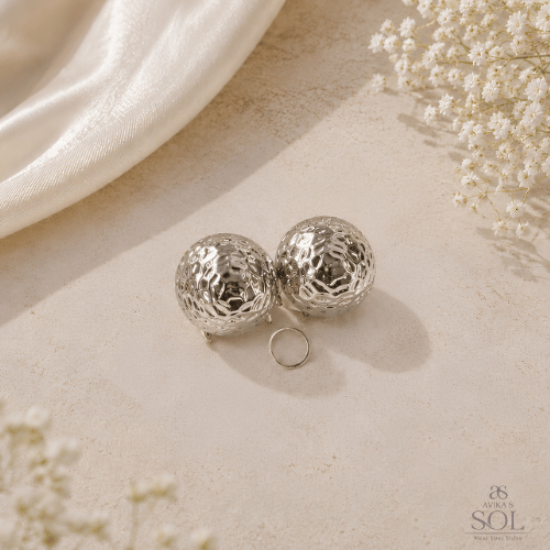Silver Textured Dome Stud Earrings (Silver round textured studs)