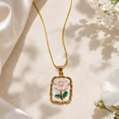 Blossom Pearl Floral Pendant Necklace – Gold Plated Anti-Tarnish Chain