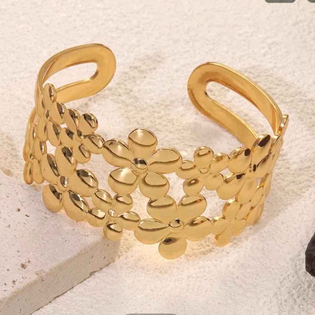 Gold Floral Cutout Cuff Bracelet